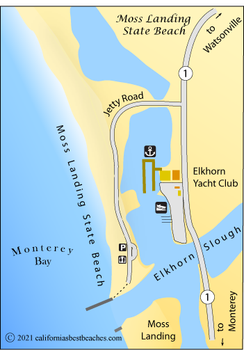 Moss Landing State Beach Map, Monterey County, CA