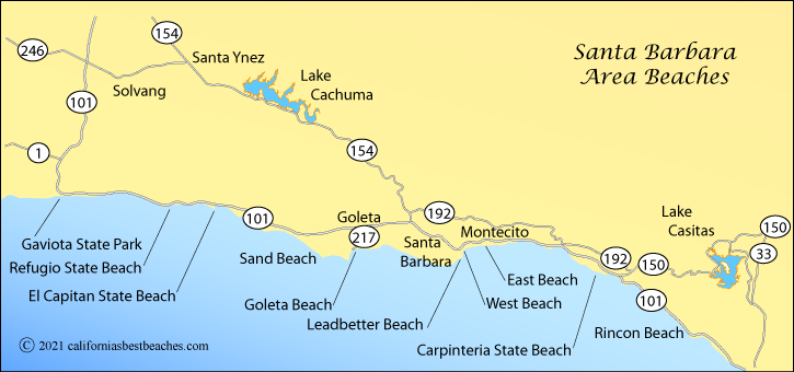 map of beaches around Santa Barbara, California