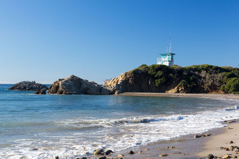 Lifeguard tower at Leo Carrillo State Park beach, Los Angeles County, California